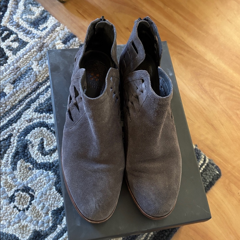 Vince Camuto Graystone Verona Suede Zip Up Heel Cutout Booties